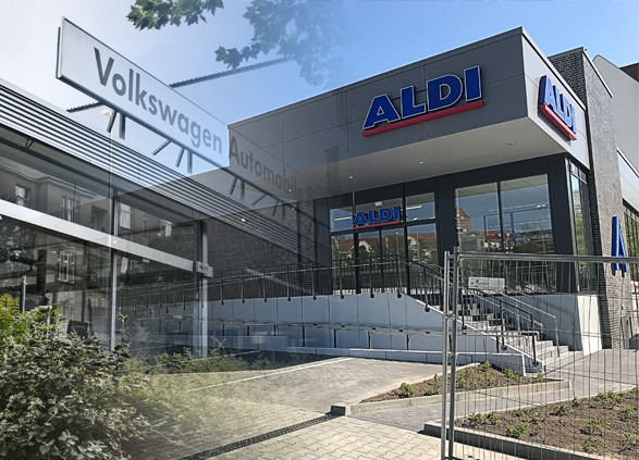 Aus einem alten Automobilbetrieb der Firmengruppe Eduard Winter wurde ein hochmoderner ALDI Markt